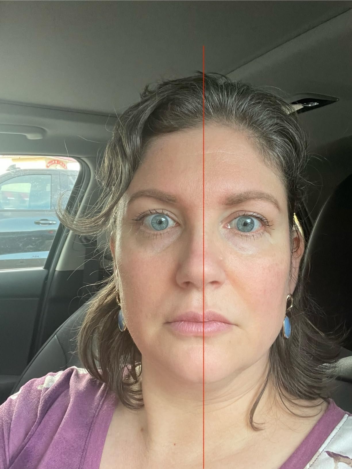 Supplied split-face image showing the cosmetic finish of TIZO3 tinted sunscreen
