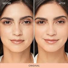Supplied before-and-after makeup finish comparison for bareMinerals Mineral Veil